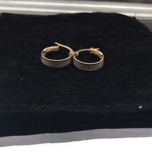 Gold silver diamond like center hoop earrings